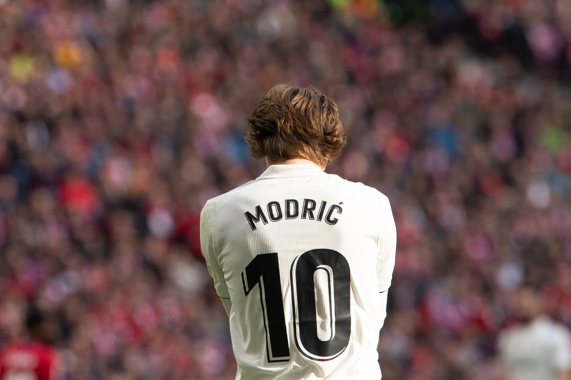 Luka Modric, durante el encuentro entre el Atlético de Madrid y el Real Madrid disputado en el Wanda.