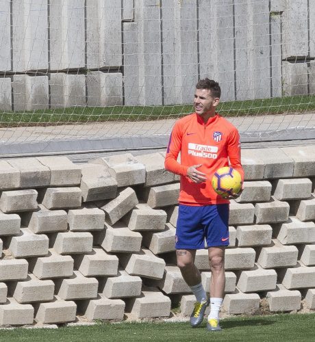 Lucas Hernández, en un entrenamiento con el Atlético de Madrid.